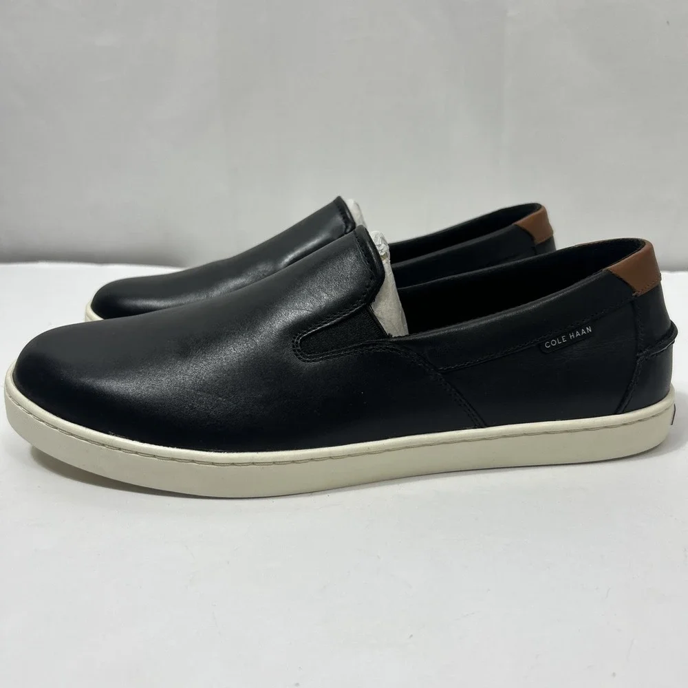 Cole Haan Shoes Mens 12M Black Leather Slip On Casual Sneakers Comfort Walking